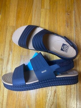 Reef Black and Taupe Double-Strap Slide Sandals